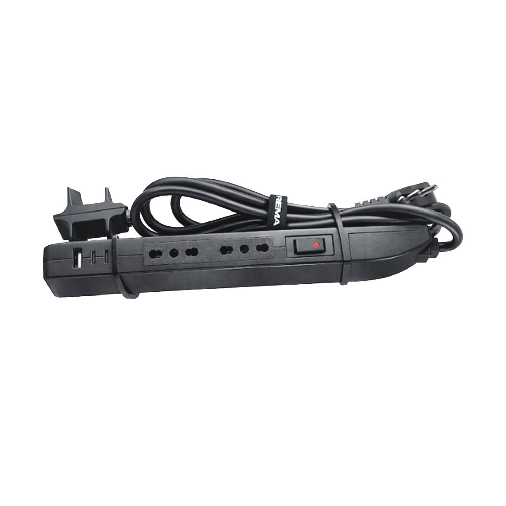 Alargador Multiple Delgado 2x10/16 + 2xUSB C + 1xUSB A Negro