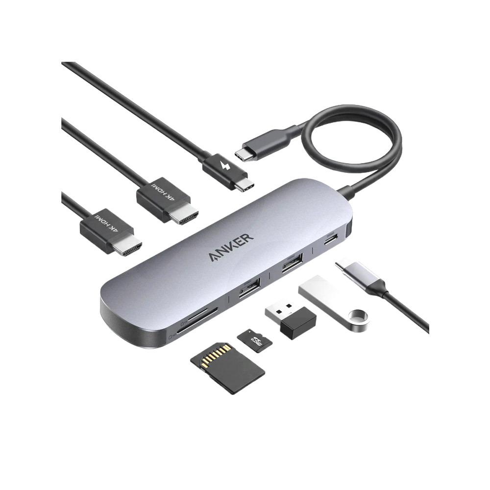 Hub USB-C 8 en 1, dual display Gris