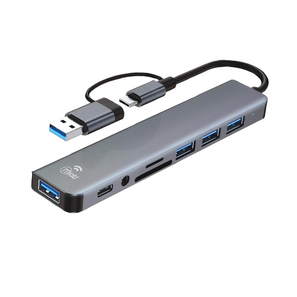 Hub USB-C y USB-A 8 EN 1 a SD/TF CARD + PD100W + USBC2.0 + 1USB3.0 + 1USB2.1 + Audio 3.5mm