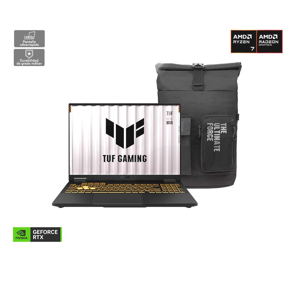 Notebook Gamer TUF Gaming A15 AMD Ryzen 7-8845HS NVIDIA RTX 3050 15,6" 8GB RAM 512GB SSD Windows 11 Home Negro FA506NCG-HN345W + Mochila + Mouse