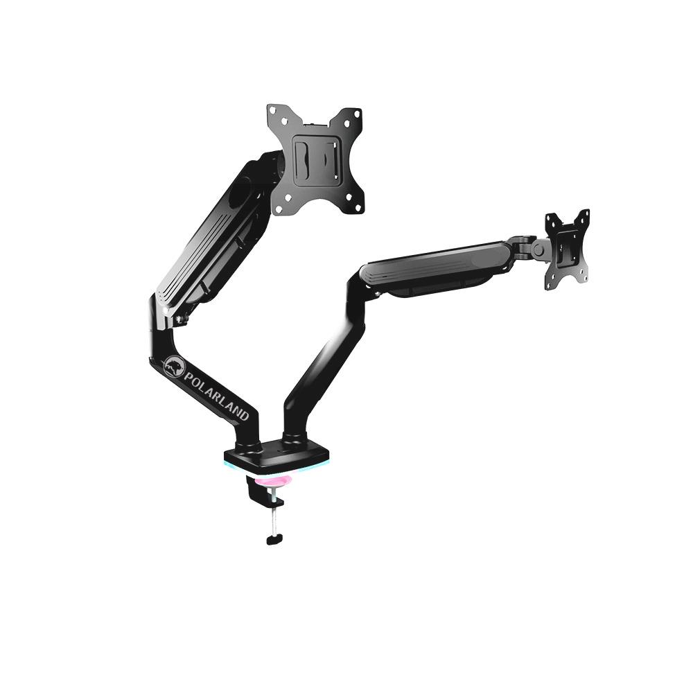 Soporte de monitor con resorte de gas de aluminio y 2 brazos (negro)