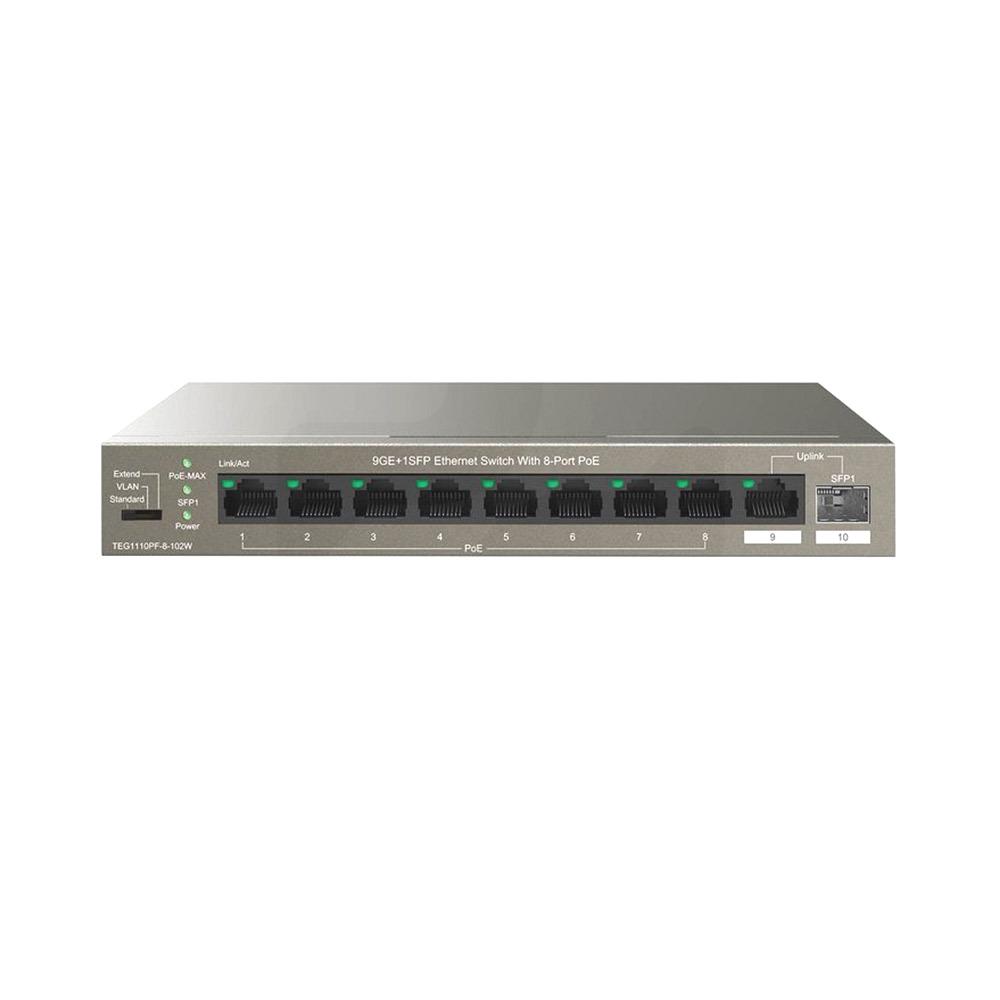 Switch de 10 puertos con 8 puertos PoE y 1 puerto SFP TEG1110PF