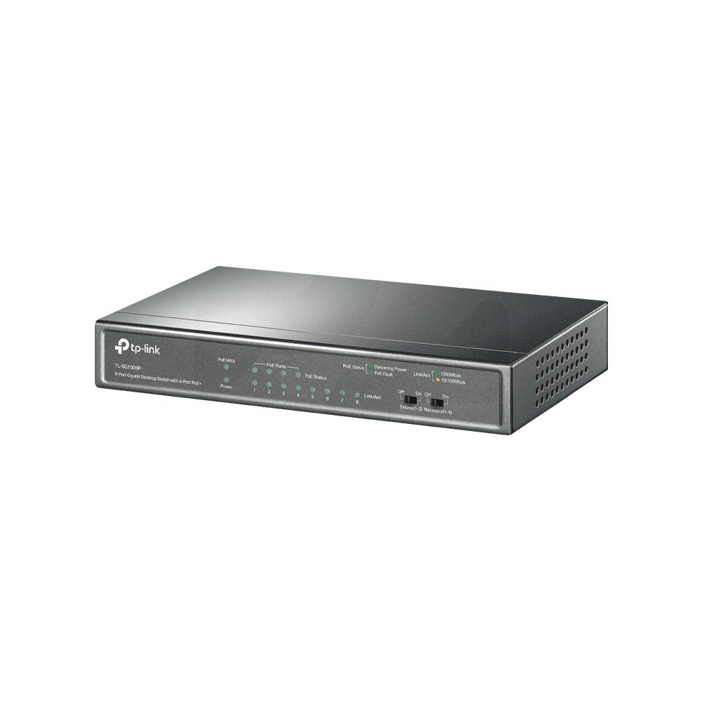 Switch TP Link Gigabit de 8 puertos con 4 Puertos PoE+ TL-SG1008P